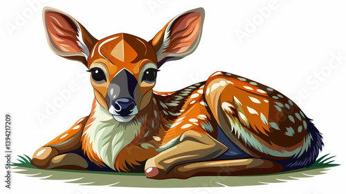 Portrait of Roe Deer Fawn, sitting against white background