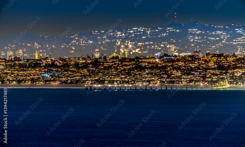 Night time along the coast of Southern California in the South Bay