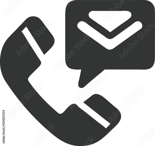 Telephone Handset with Mail Speech Bubble Icon in Simple Flat Style