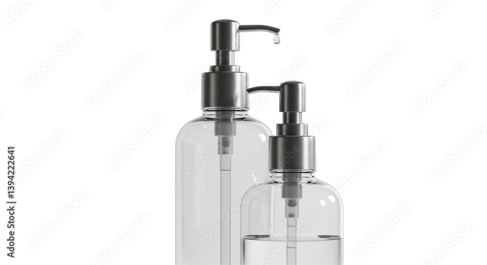 Obraz premium Isolated Clear Pump Bottles with Liquid Soap or Sanitizer
