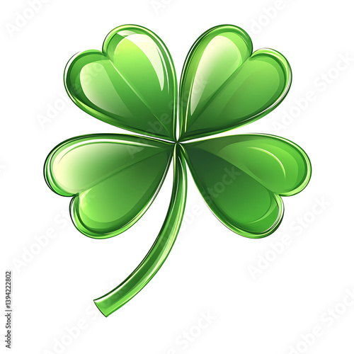  A bright green glossy shamrock with three heart-shaped leaves, illustrated with a smooth and reflective surface, symbolizing luck and positivity on a black background