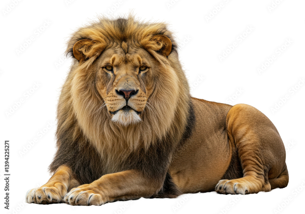 Majestic lion resting on a rock, showcasing its powerful presence in nature Majestic lion resting on a rock, showcasing its powerful presence in nature