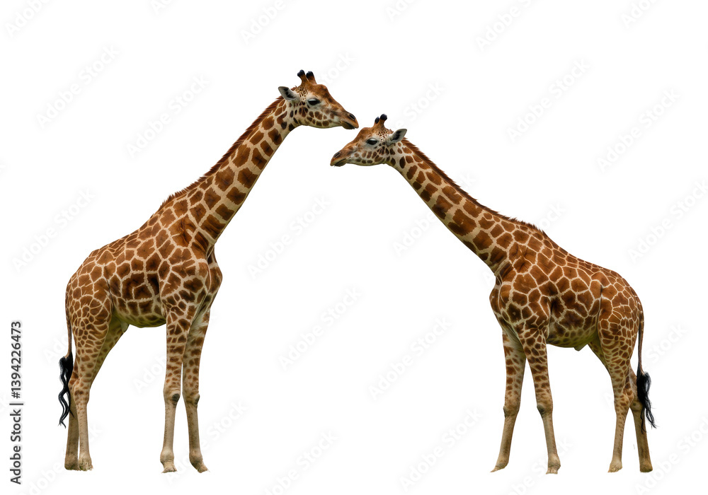 Obraz premium Two giraffes affectionately touching their necks in a serene wildlife setting