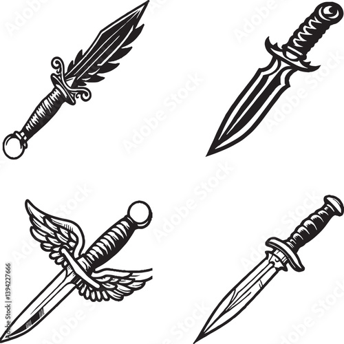 Sharp metal weapon set of swords illustration