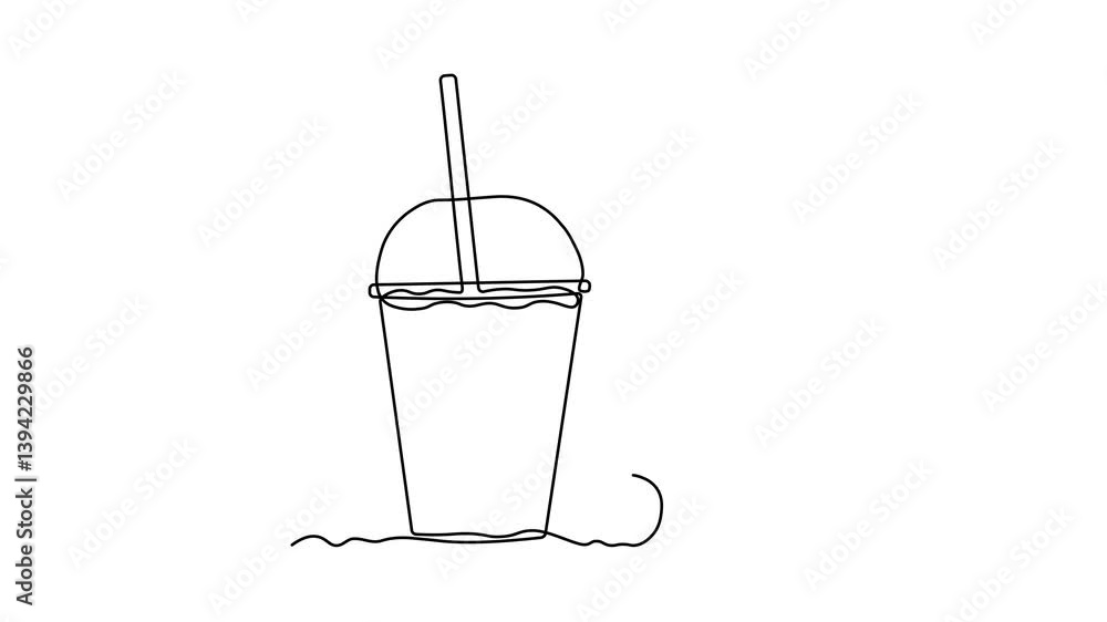 abstract cherry berry fruit juice glass with lid and straw, Self drawing animation one continuous line draw, logo abstract cherry berry fruit juice glass with lid and straw, Self drawing animation one continuous line draw, logo