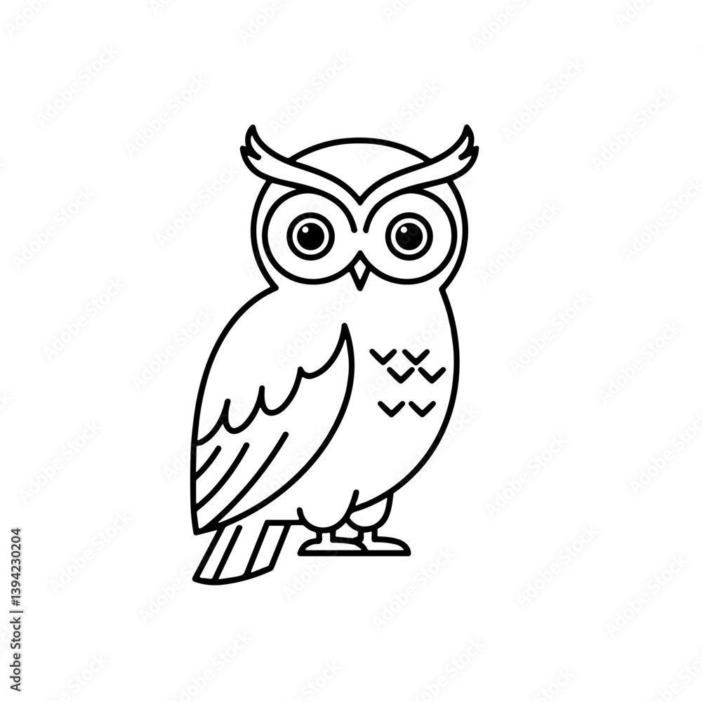 Cute owl illustration in a simple line art style on white background Cute owl illustration in a simple line art style on white background