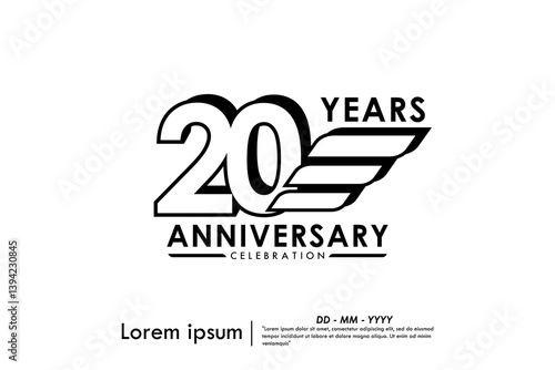 20th years anniversary celebration emblem. black anniversary logo isolated with ribbons on white background. vector illustration template design for web, flyers, poster, invitation and greeting card	