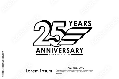 25th years anniversary celebration emblem. black anniversary logo isolated with ribbons on white background. vector illustration template design for web, flyers, poster, invitation and greeting card	