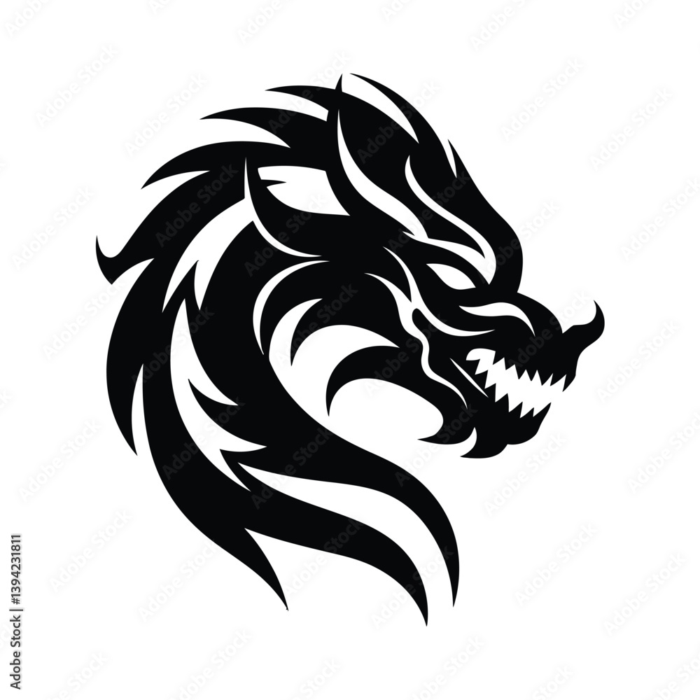 Obraz premium Chinese Dragon black color on isolated white background