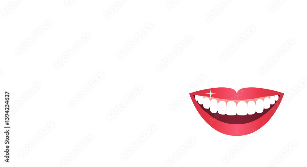 Naklejka premium Smile, white teeth with pink lips, smiling mouth of young woman. Dental concept, veneers, teeth whitening. transparent background. Copy space.