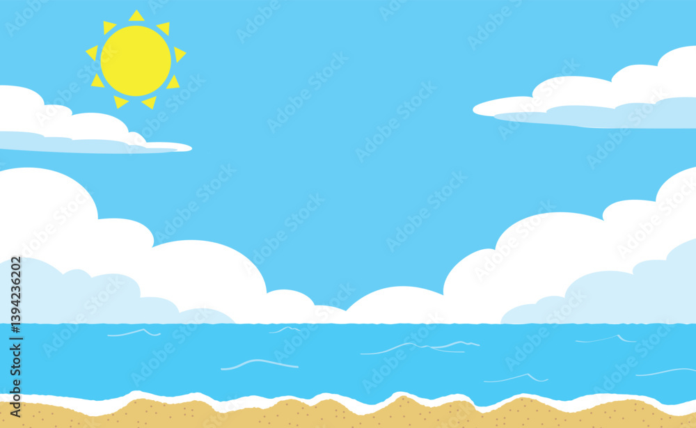 大海原と太陽のベクターイラスト背景素材 大海原と太陽のベクターイラスト背景素材