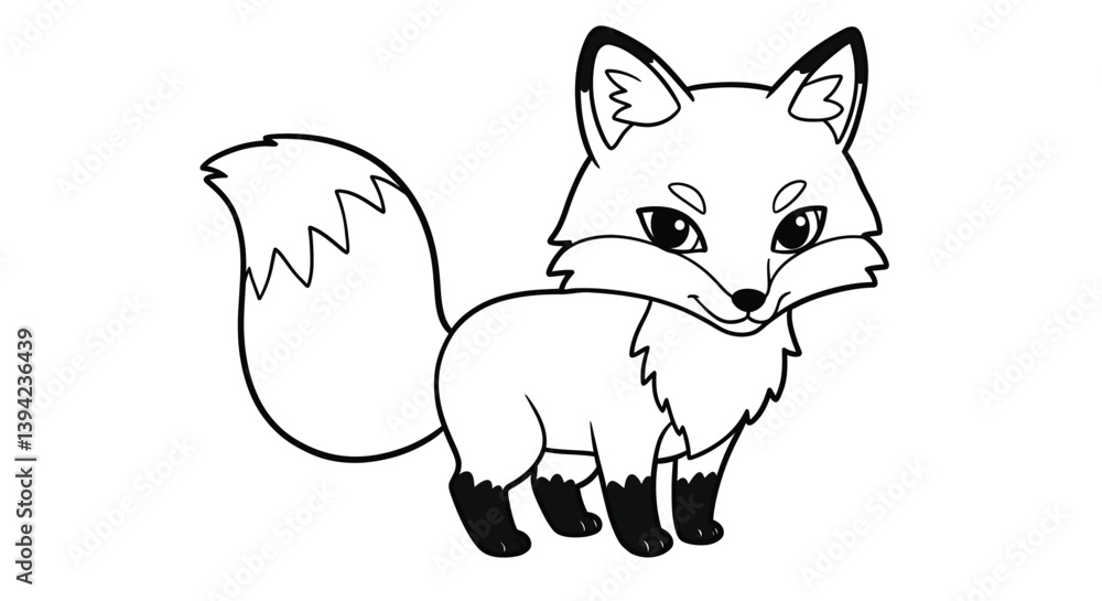 Obraz premium Adorable Chibi Fox Coloring Sheet With Big Fluffy Tail Pointed Ears Simple Forest Creature Outline Art Craft Design