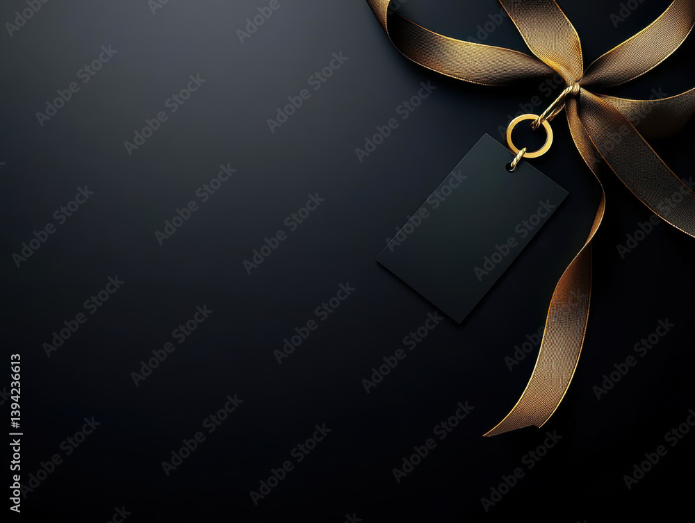 Decorative horizontal black ribbon with bow and sale tag for black friday sale design
