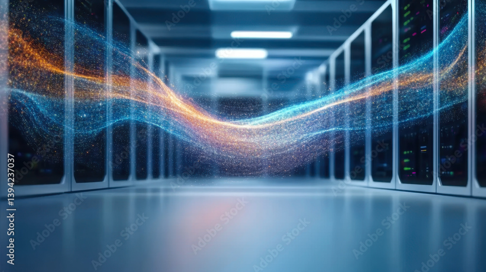 Artistic representation of data flowing seamlessly across a global cloud computing network.