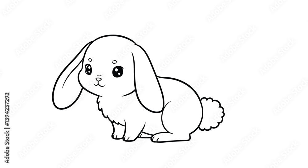 Fototapeta premium Adorable Chibi Rabbit Coloring Page With Long Floppy Ears And A Cute Fluffy Tail Kawaii Bunny Art For Kids Fun Craft