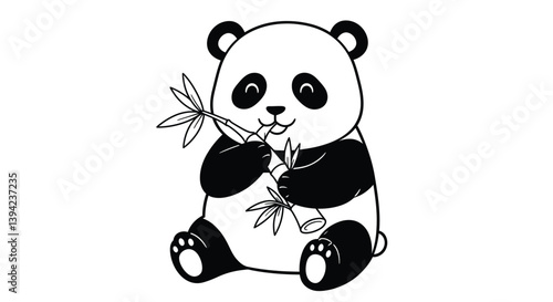 Cute Chibi Panda Coloring Page Sitting Happily Munching On A Bamboo Shoot Adorable Kawaii Bear Illustration Fun Art