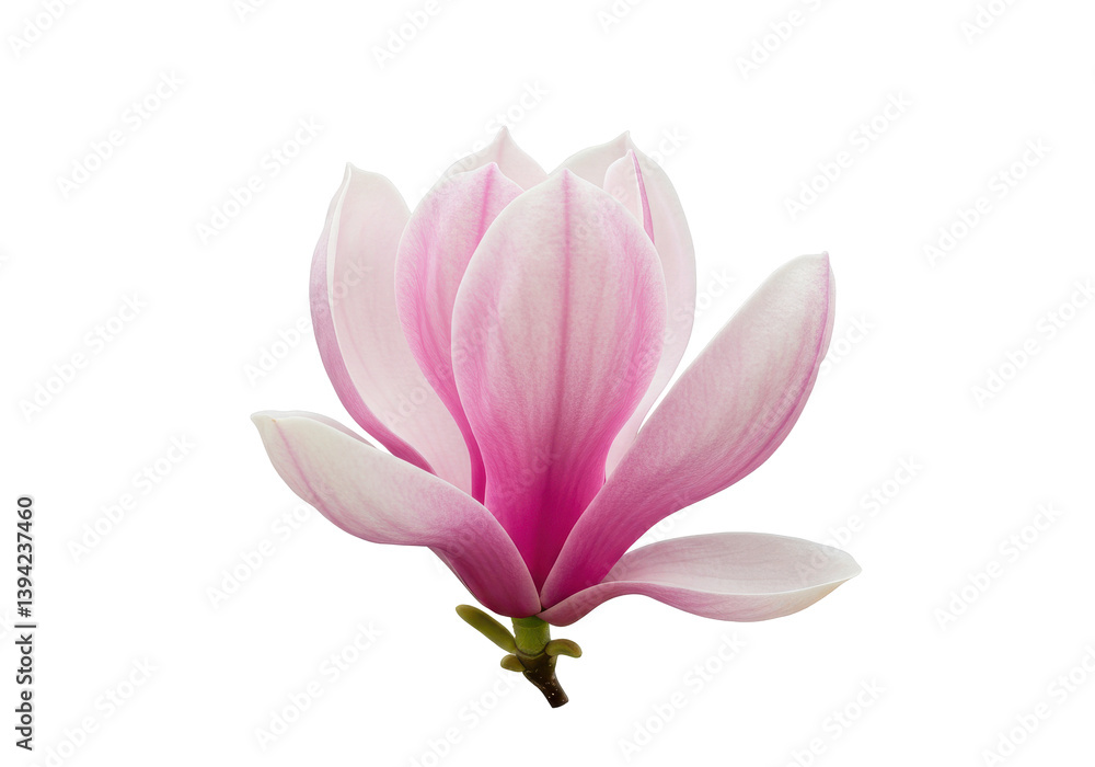 Naklejka premium Beautiful pink magnolia flower isolated on black background showcasing delicate petals