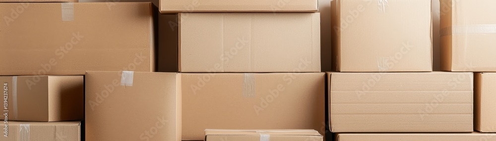 Fototapeta premium Stacked Brown Cardboard Shipping Boxes Ready for Transportation and Storage Solutions