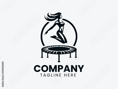 Woman Jumping Trampoline Fitness Logo, Trampoline Woman Exercise Vector Logo Design