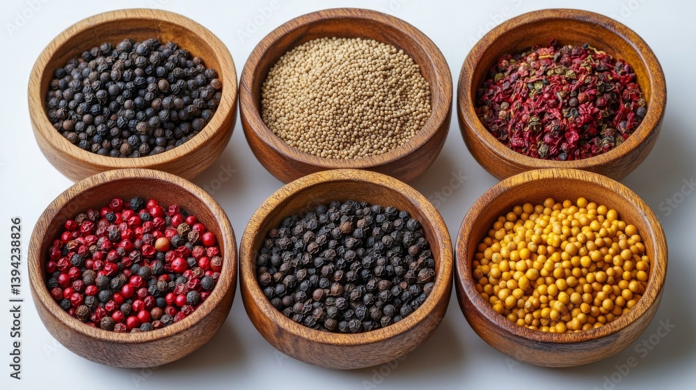 Colorful Spices and Grains in Wooden Bowls Colorful Spices and Grains in Wooden Bowls