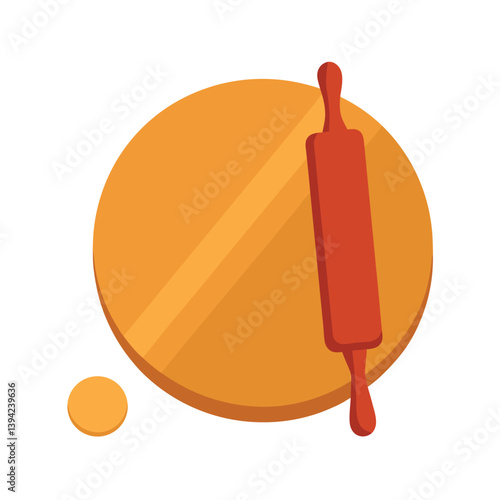 Breadboard and single rolling pin vector art illustration 