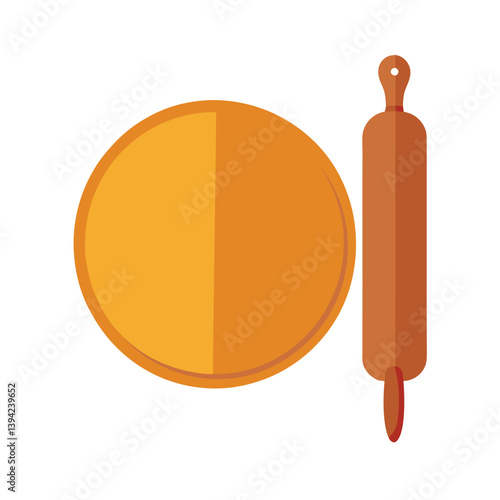Breadboard and single rolling pin vector art illustration 