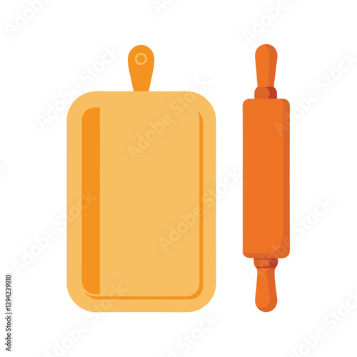 Breadboard and single rolling pin vector art illustration 