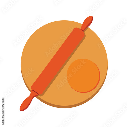Breadboard and single rolling pin vector art illustration 