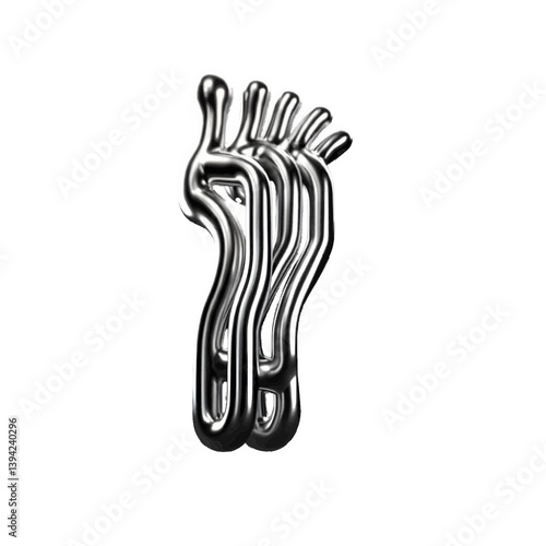 Metallic foot sculpture representing wellness and podiatry on transparent background