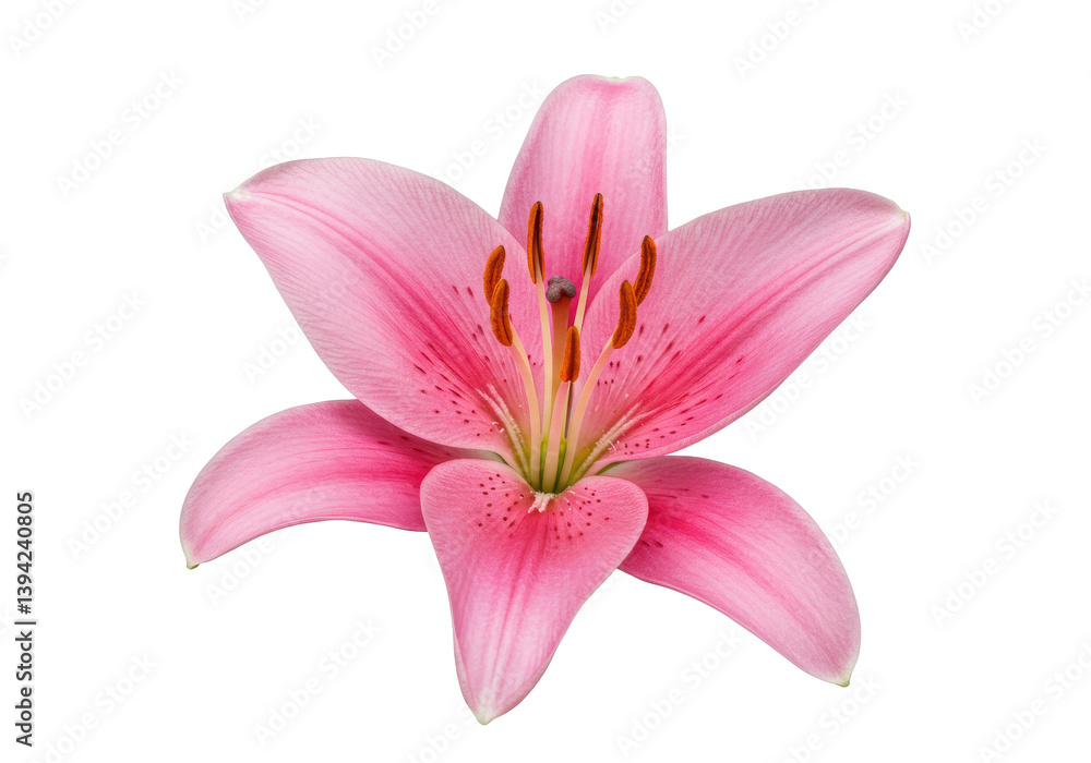 Naklejka premium Beautiful pink lily flower isolated on white background showcasing delicate petals