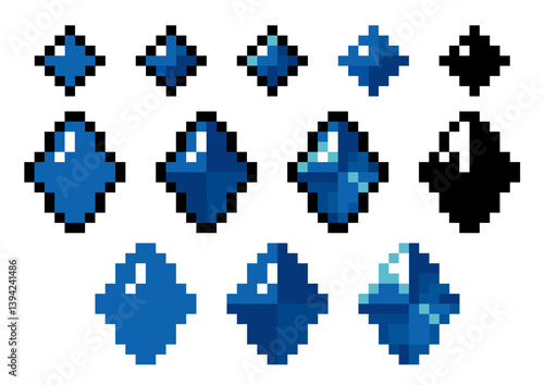 ドットで描いたダイヤカットの青色宝石