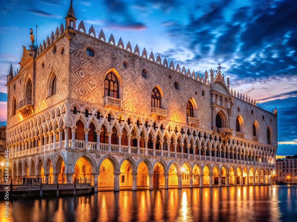Majestic Venetian Doges Palace at Night Stunning Architectural Photography Captures the Enchanting Ambiance of a Majestic Venetian Doges Palace at Night Stunning Architectural Photography Captures the Enchanting Ambiance of a