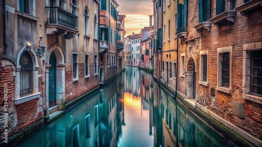 Fototapeta premium Serene Venetian Canal Passage Minimalist Architecture Captured in Stunning Italian Photography