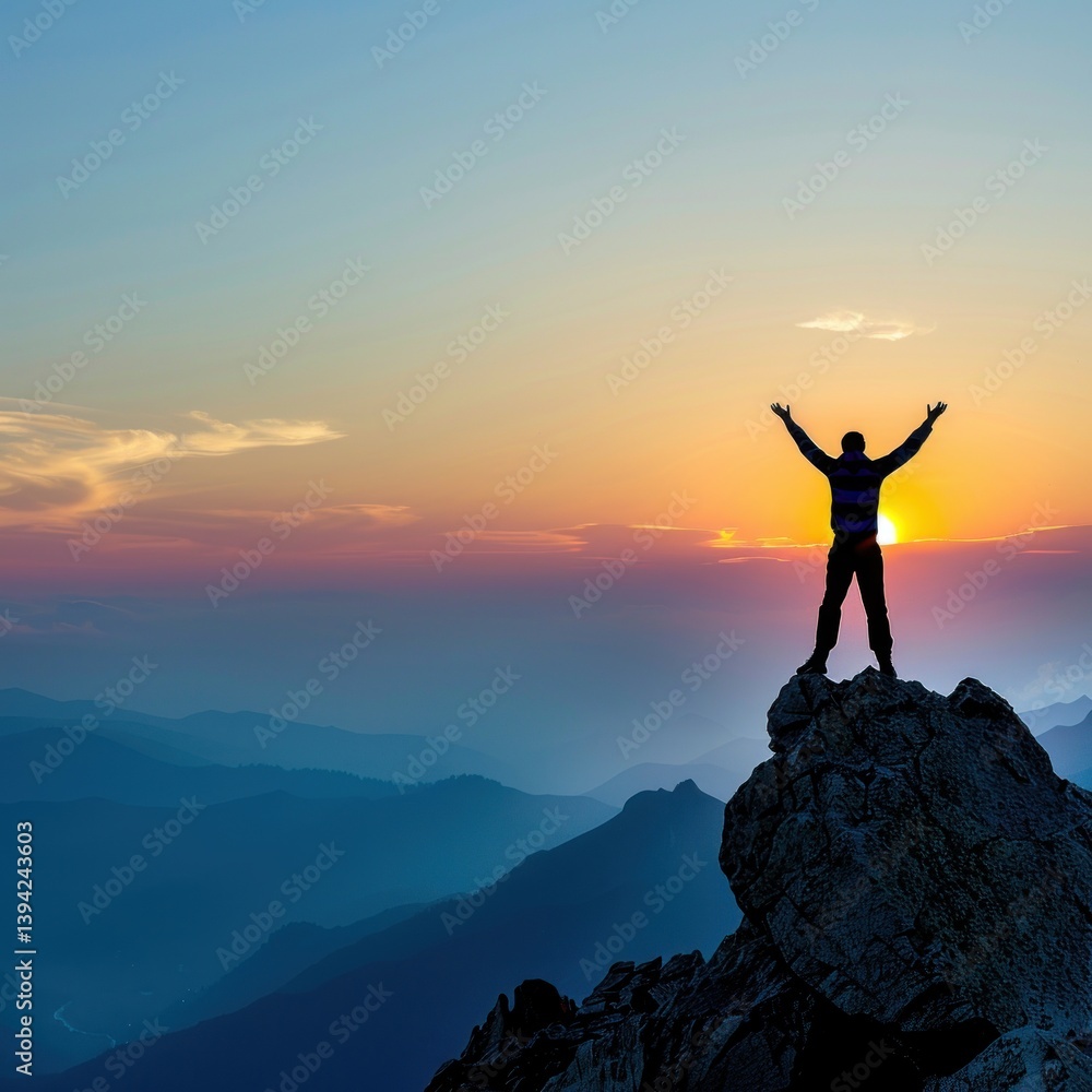 A person standing on a mountaintop with arms raised in celebration, representing the success of long-term investment goals achieved. A person standing on a mountaintop with arms raised in celebration, representing the success of long-term investment goals achieved.