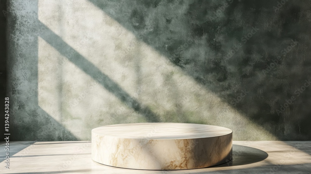 Round Stone Display Platform in Sunlit Room Round Stone Display Platform in Sunlit Room