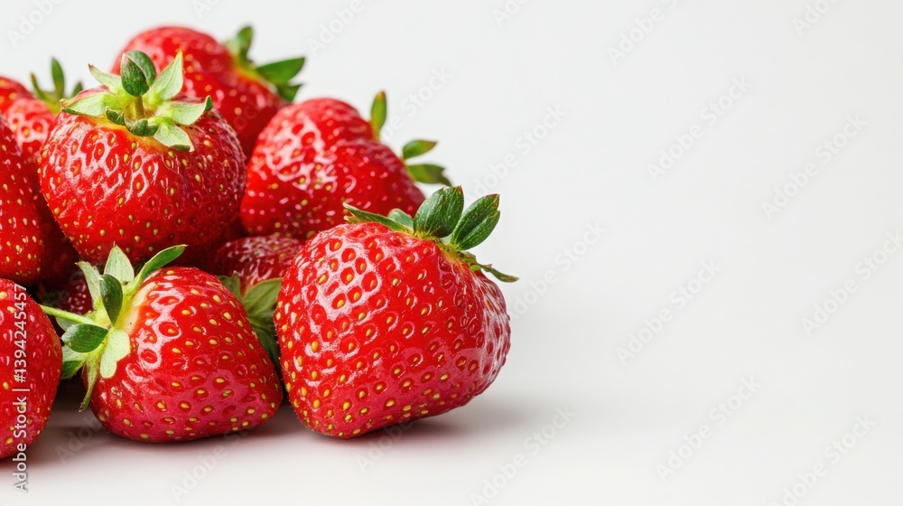 A group of strawberries in the corner of the frame, the rest is a pure white background A group of strawberries in the corner of the frame, the rest is a pure white background