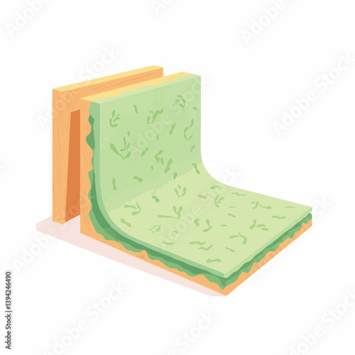 Eco-friendly insulation panel illustration in wall cross-section, sustainability