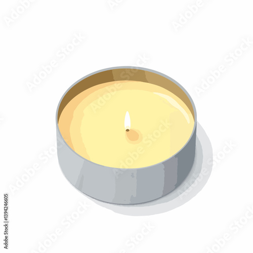 Minimalist citronella candle in silver tin on white background, simplicity