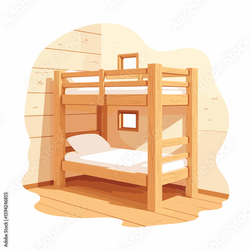 Cozy cabin-style bunk bed in natural wood tones, functional design