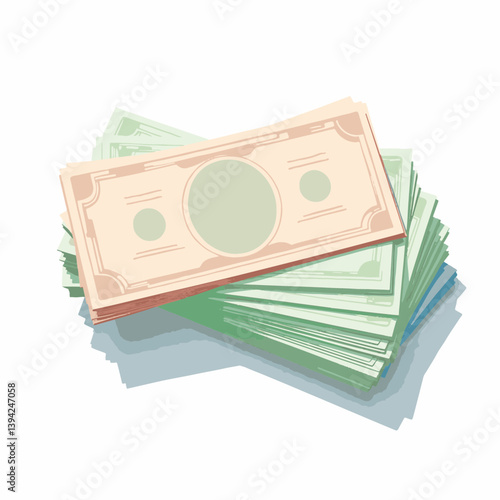 Colorful stack of Monopoly money on white surface, financial fun