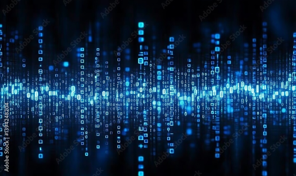 Blue digital binary data on computer screen background. Banner. , Blue digital binary data on computer screen background. Banner. ,