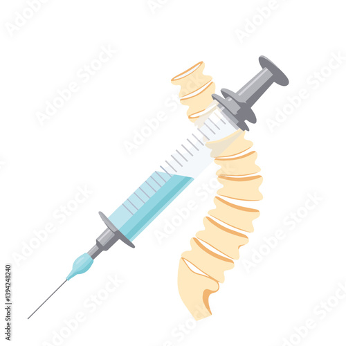 Epidural injection setup illustration with spine, medical concept