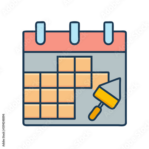 Calendar with Trowel and Bricks Icon Design