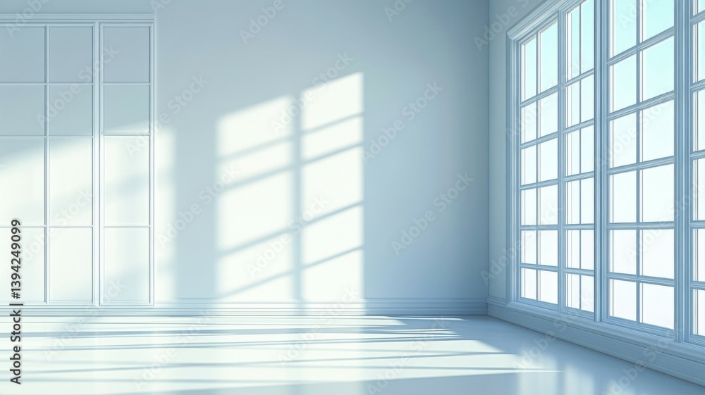 Obraz premium Bright White Room With Sunlight Streaming Through Large Windows
