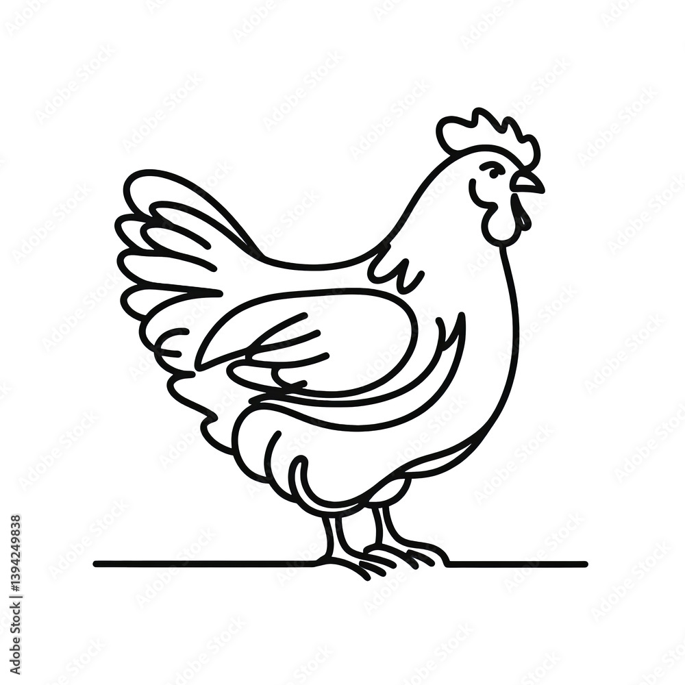 hen simple one line drawing of farm animal , transparent background PNG image hen simple one line drawing of farm animal , transparent background PNG image