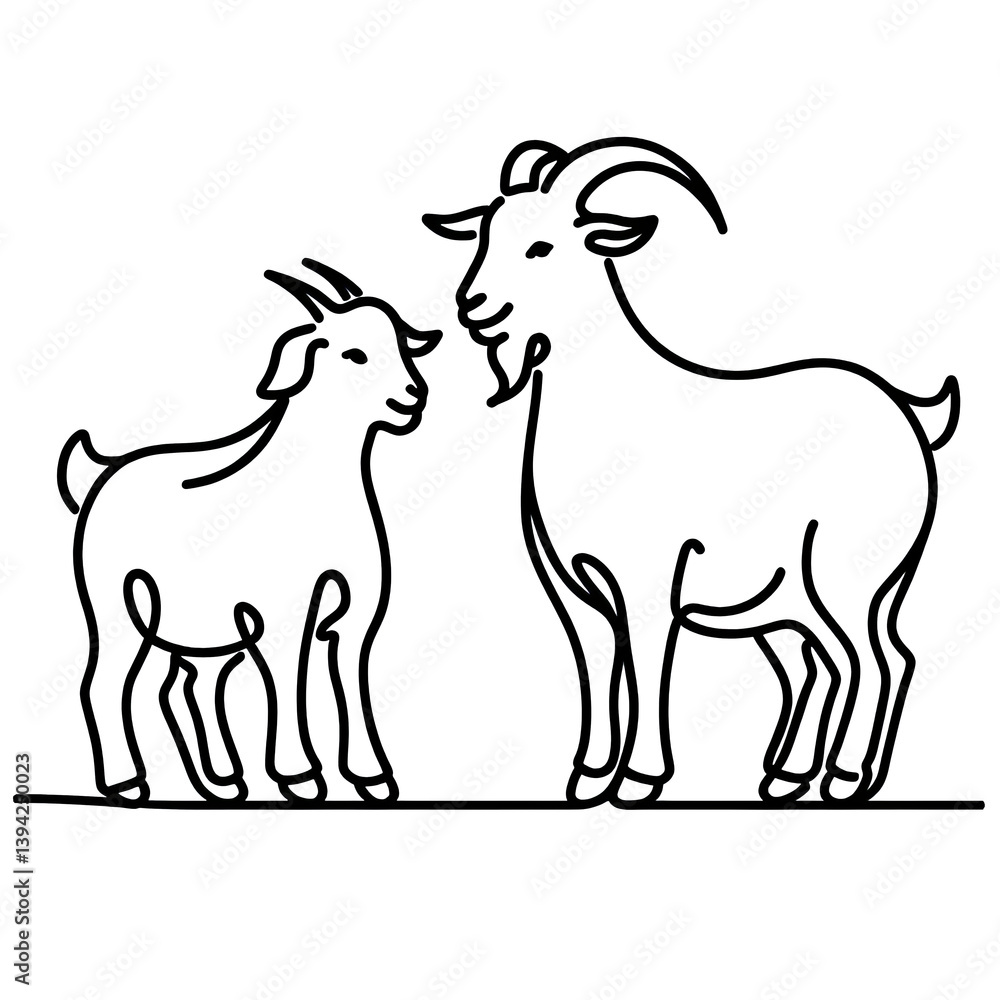 goat simple one line drawing of farm animal , transparent background PNG image goat simple one line drawing of farm animal , transparent background PNG image