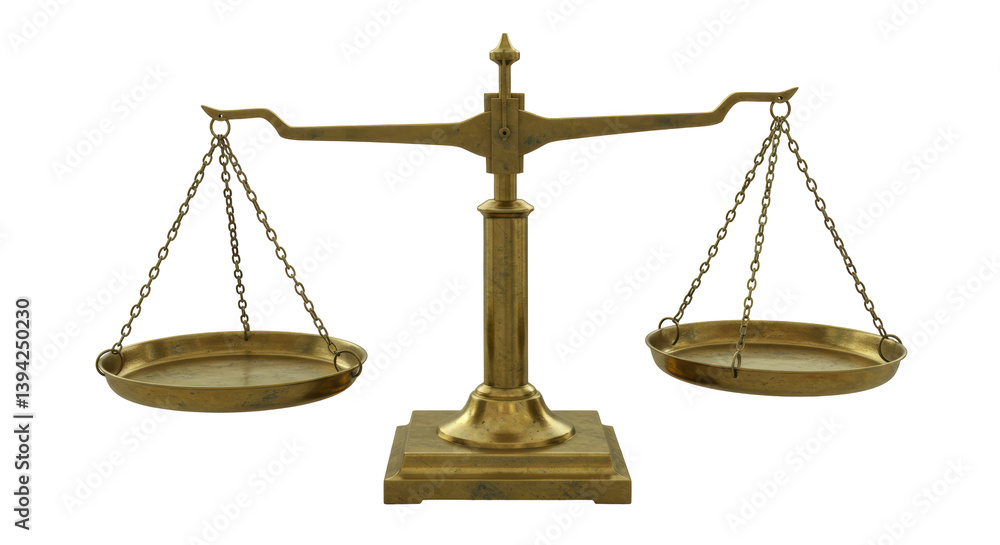 Isolated Antique Brass Balance Scale with Chains Isolated Antique Brass Balance Scale with Chains