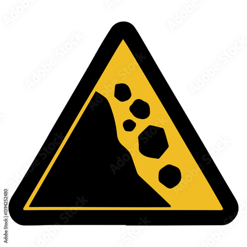 Landslide Hazard Warning Sign, Yellow Triangle with Falling Rocks