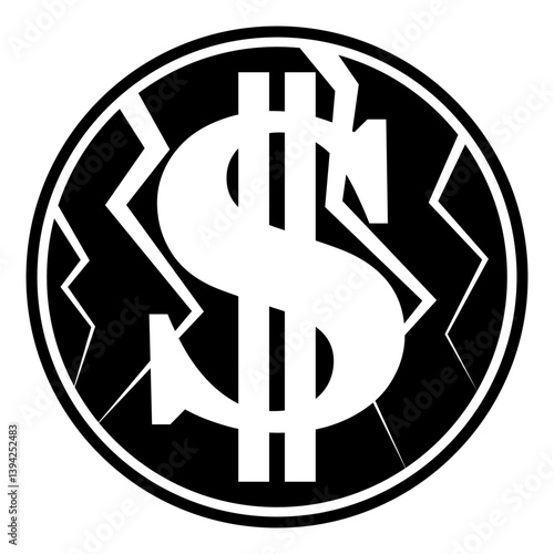 Fractured Dollar Symbol, Economic Crisis recession and Financial Instability