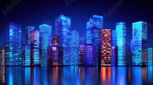 Night Cityscape Reflection, Neon Glow